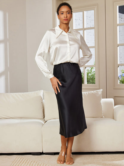 Camille Satin Midi Skirt in Silky Ivory