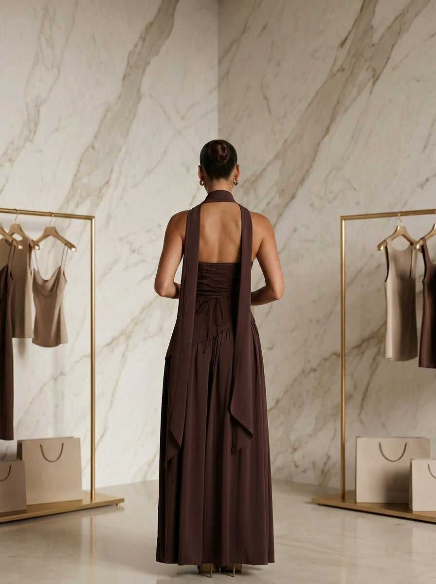 Athens Pleated Evening Gown with Infinity Back