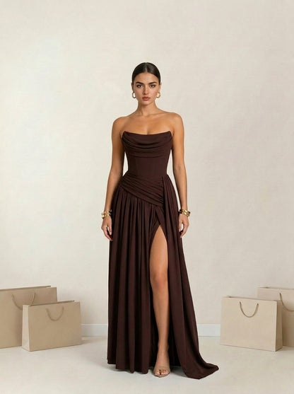 Athens Pleated Evening Gown with Infinity Back