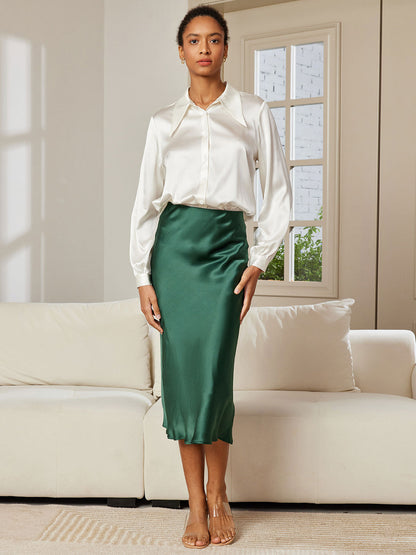 Camille Satin Midi Skirt in Silky Ivory