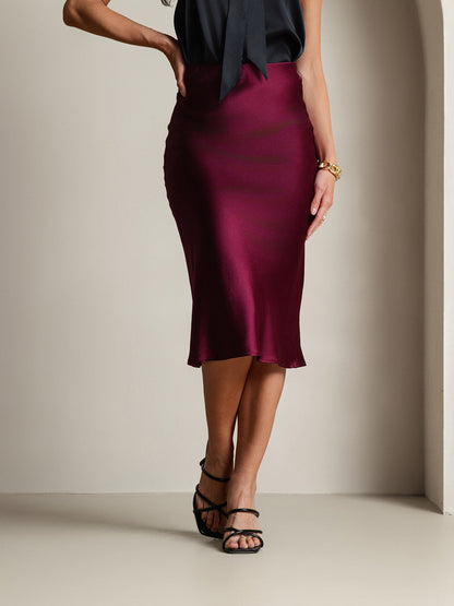 Camille Satin Midi Skirt in Silky Ivory