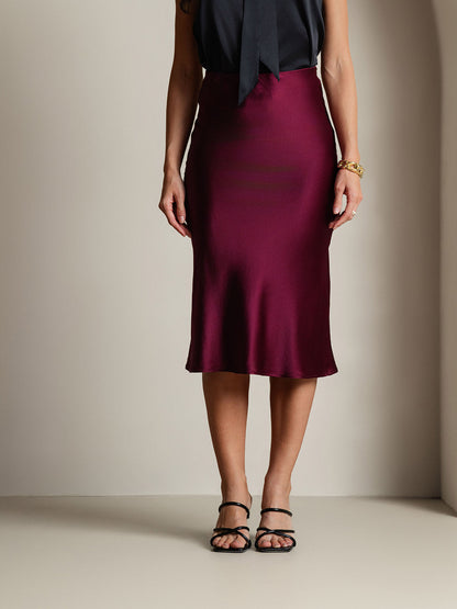 Camille Satin Midi Skirt in Silky Ivory
