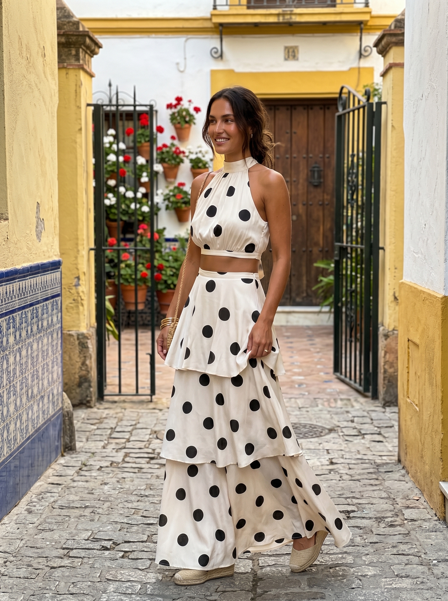 Marta | Conjunto top y falda larga de lunares