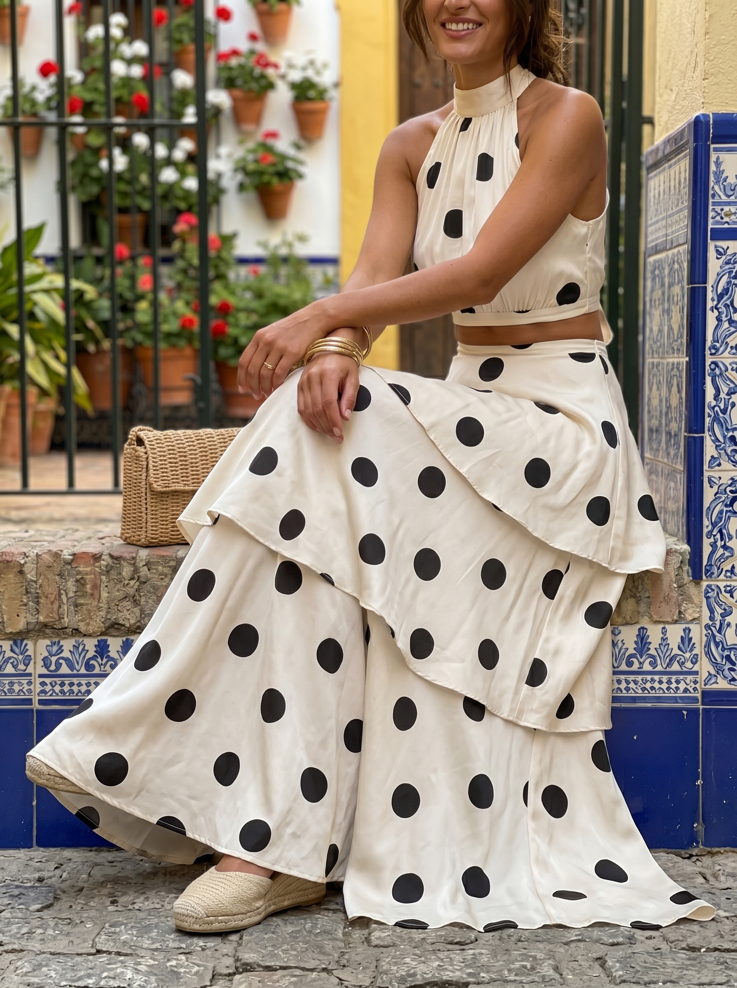 Marta | Conjunto top y falda larga de lunares