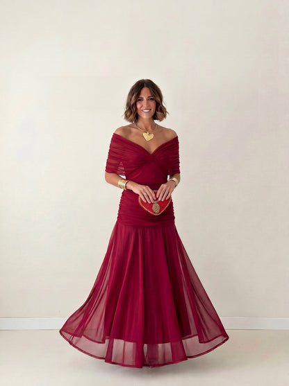Vestido largo drapeado estilizador