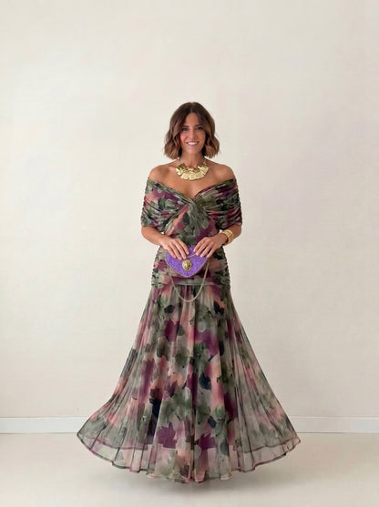 Vestido largo drapeado estilizador