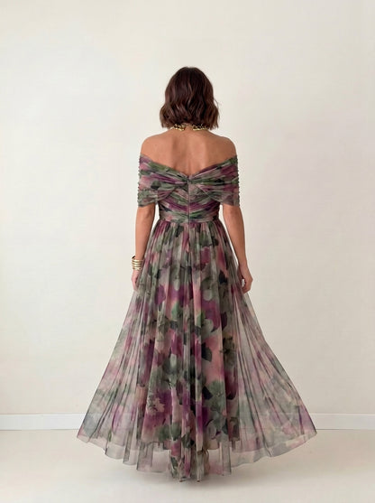 Vestido largo drapeado estilizador