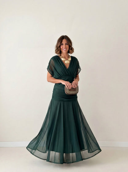 Vestido largo drapeado estilizador