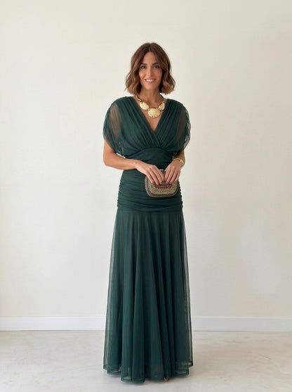 Vestido largo drapeado estilizador