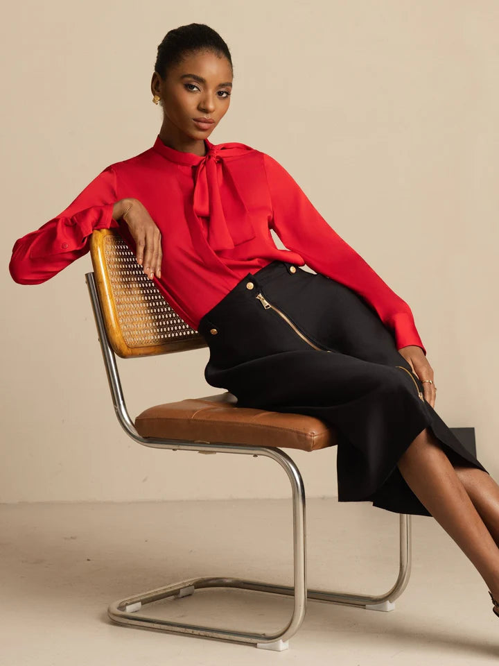 Camisa Satinada Cuello Pañuelo
